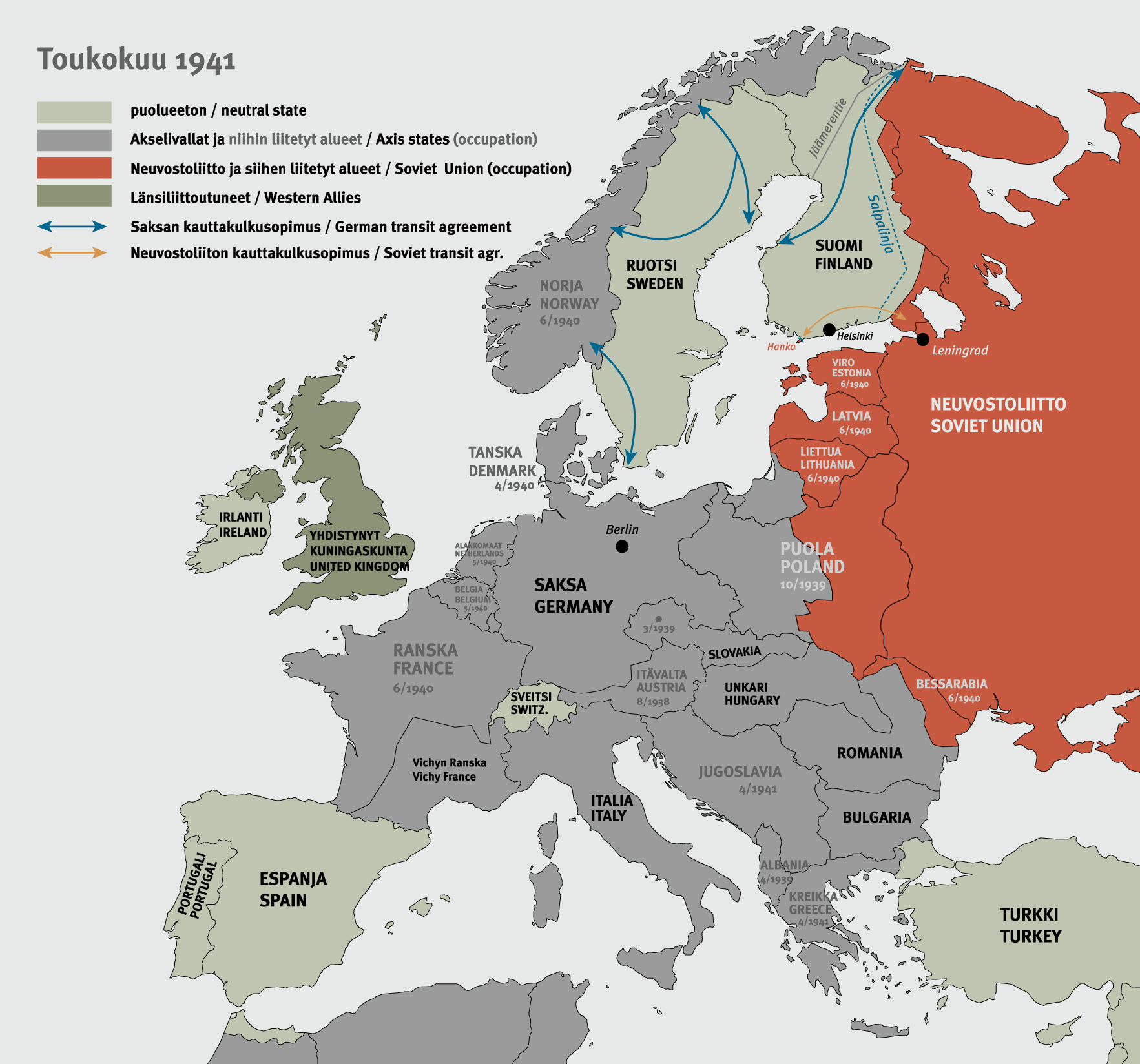 Euroopan kartta toukokuussa 1941